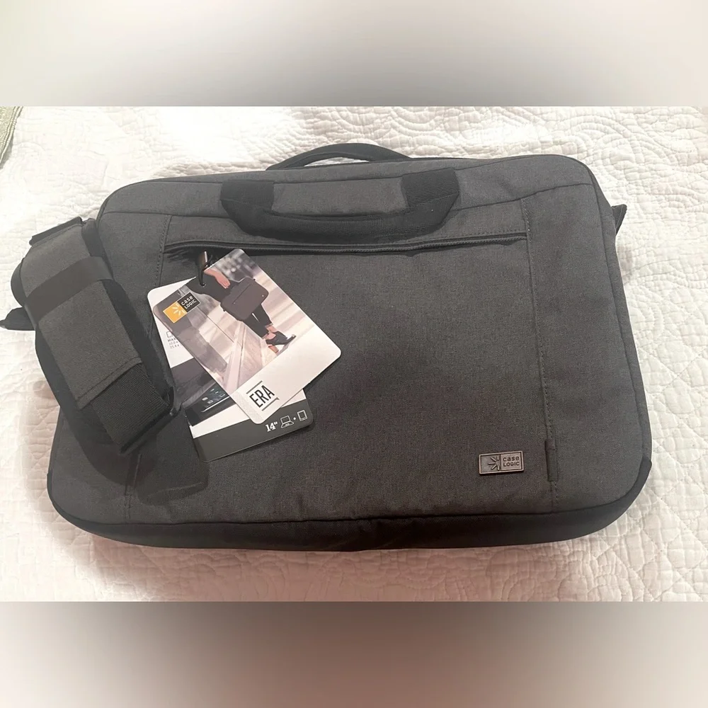 NWT Case Logic charcoal gray & black nylon padded 14-15” laptop brief bag